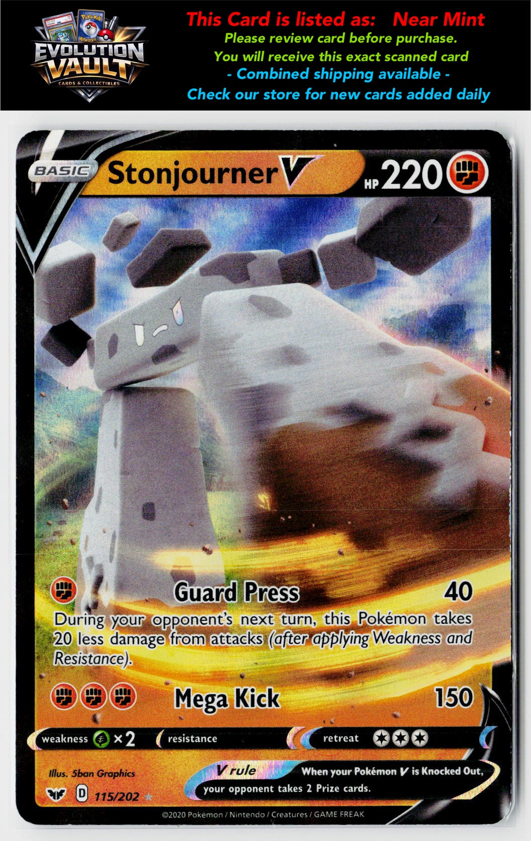 SWSH01: Sword & Shield Base Set #115/202 Stonjourner V