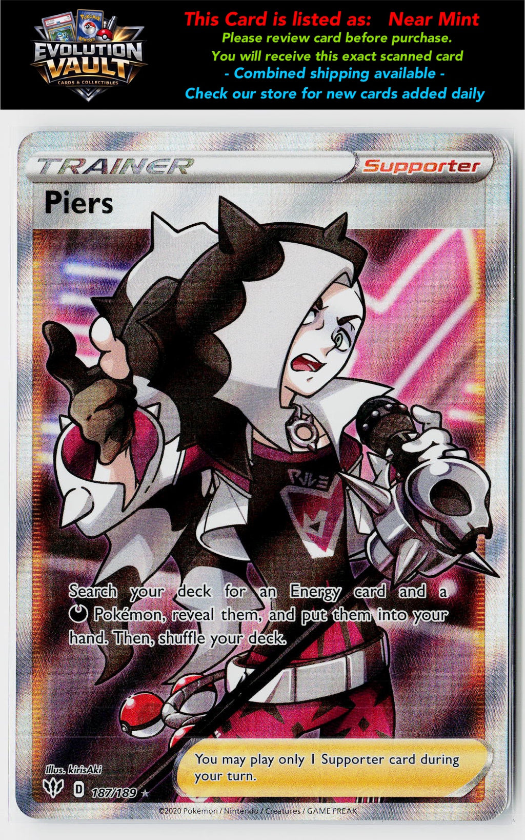 SWSH03: Darkness Ablaze #187/189 Piers (Full Art)