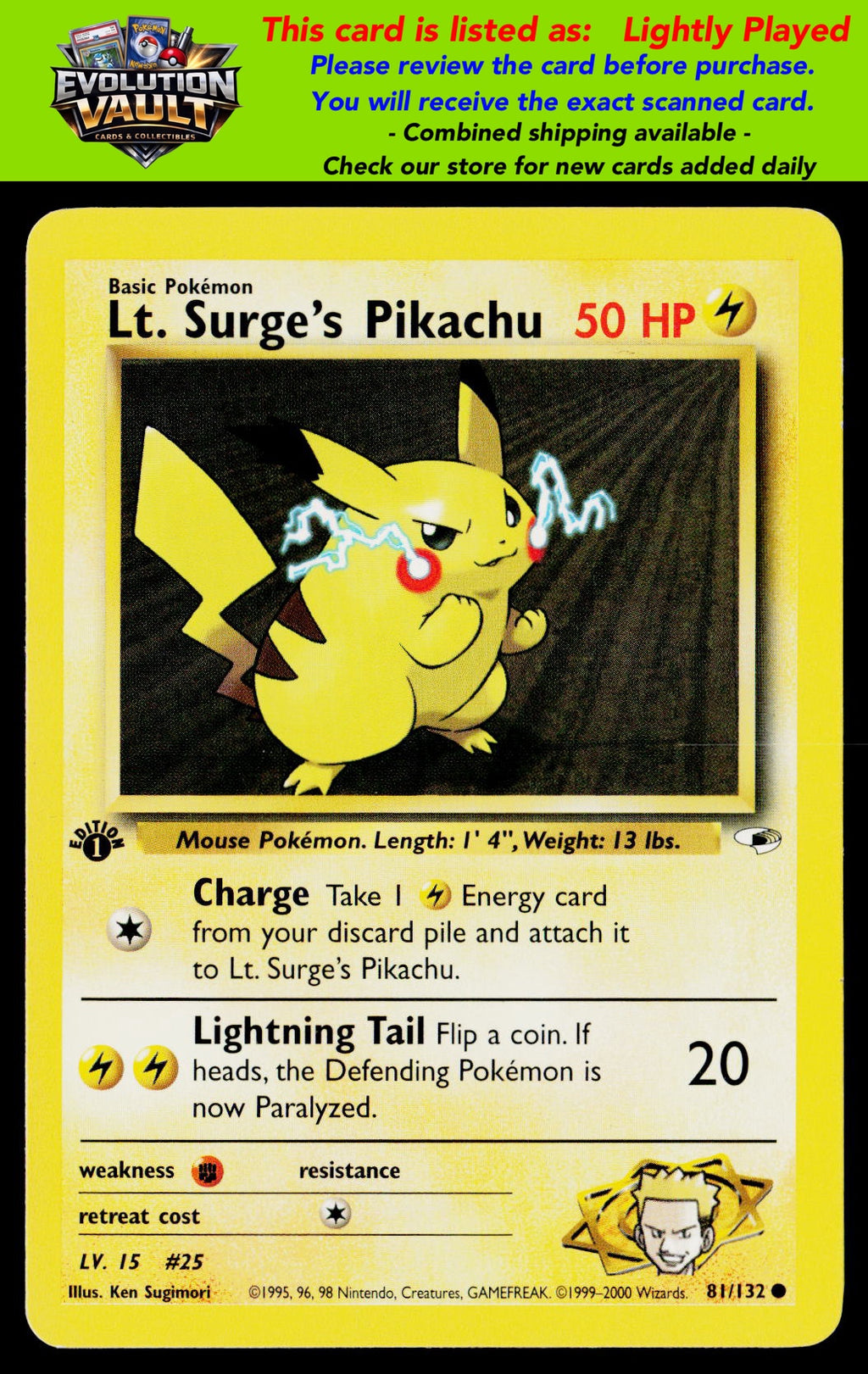 Gym Heroes #081/132 Lt. Surge's Pikachu