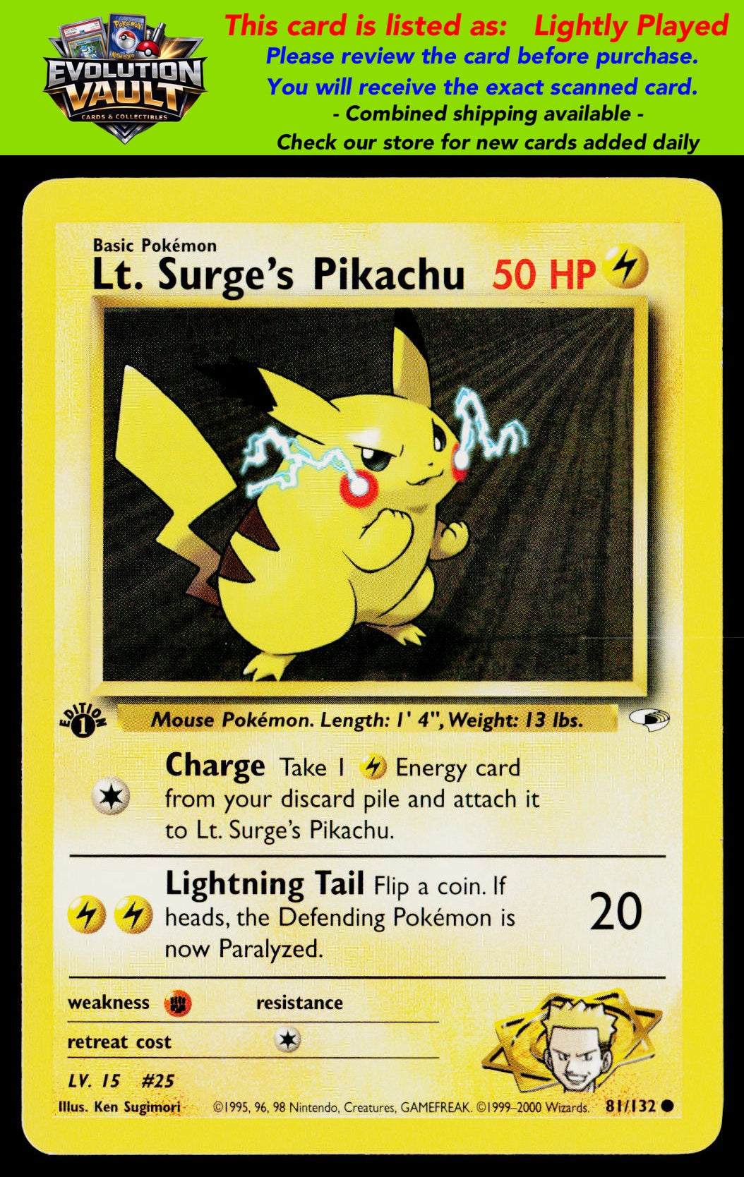 Gym Heroes #081/132 Lt. Surge's Pikachu