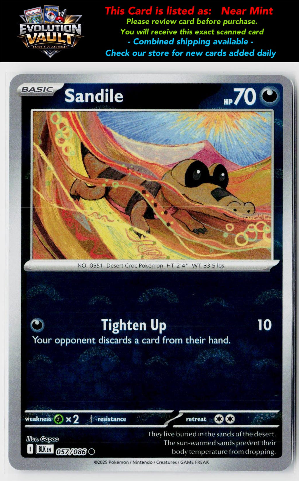 SV: Black Bolt #057/086 Sandile (Poke Ball Pattern)