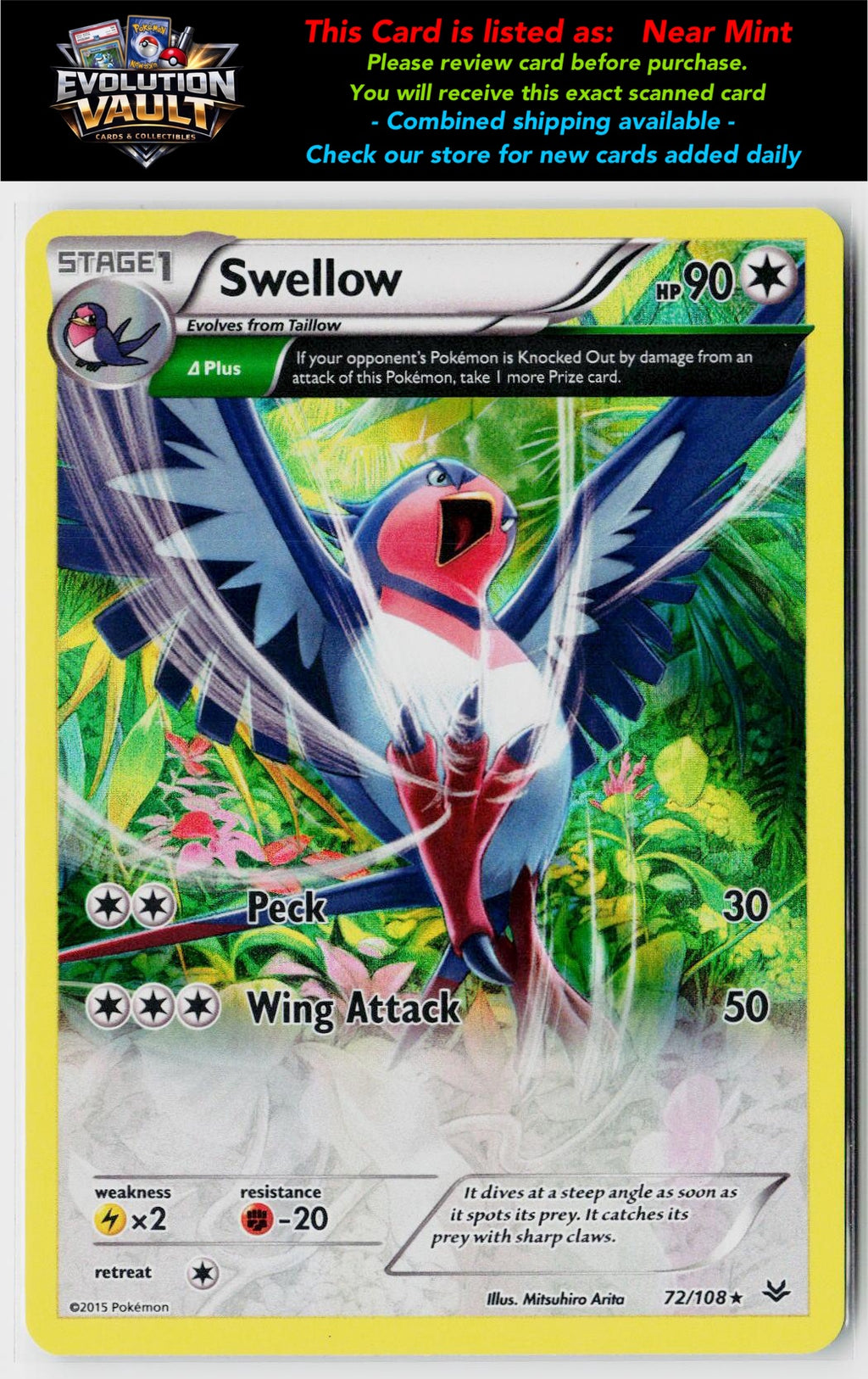 XY - Roaring Skies #72/108 Swellow (72 Delta)