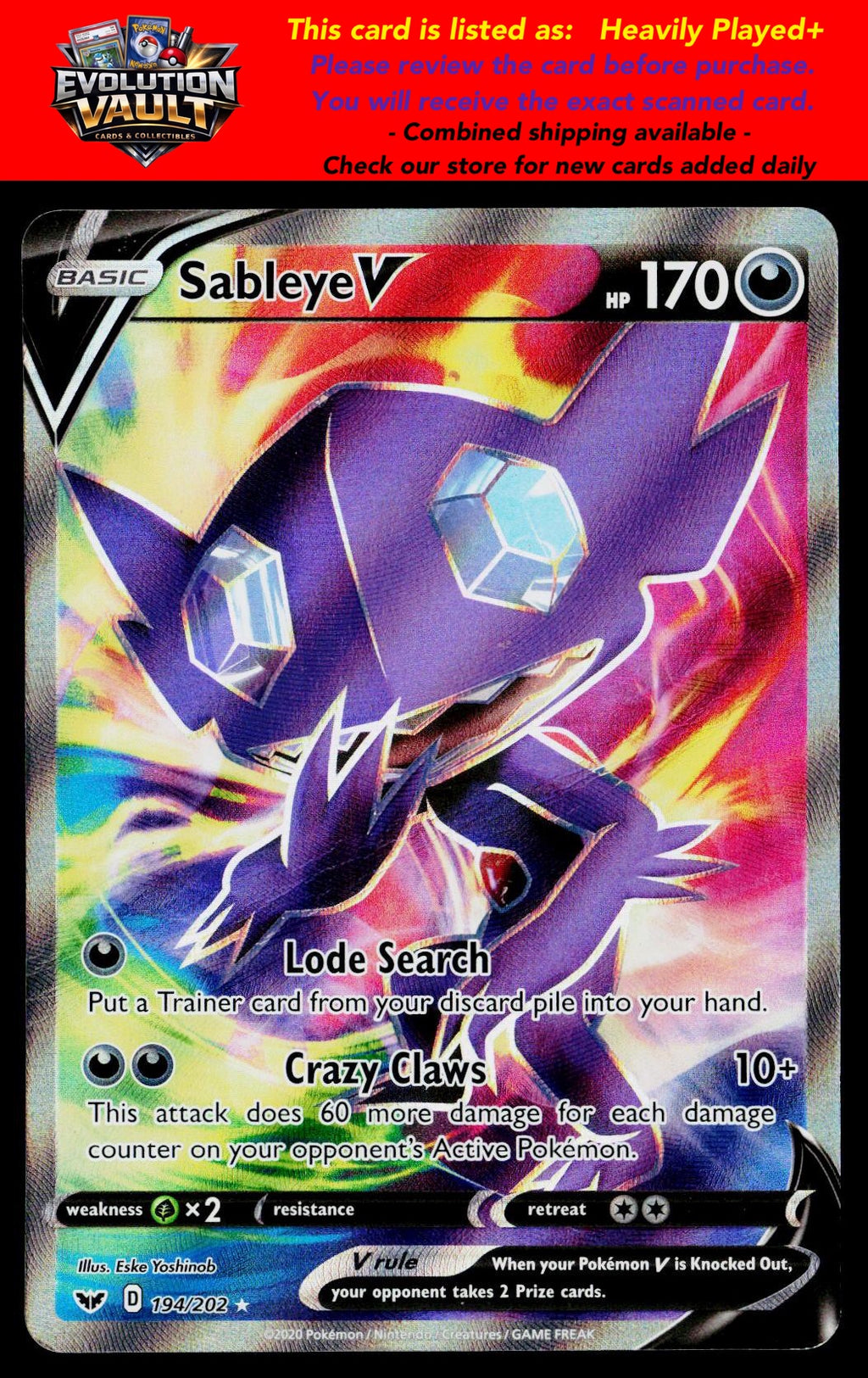 SWSH01: Sword & Shield Base Set #194/202 Sableye V (Full Art)
