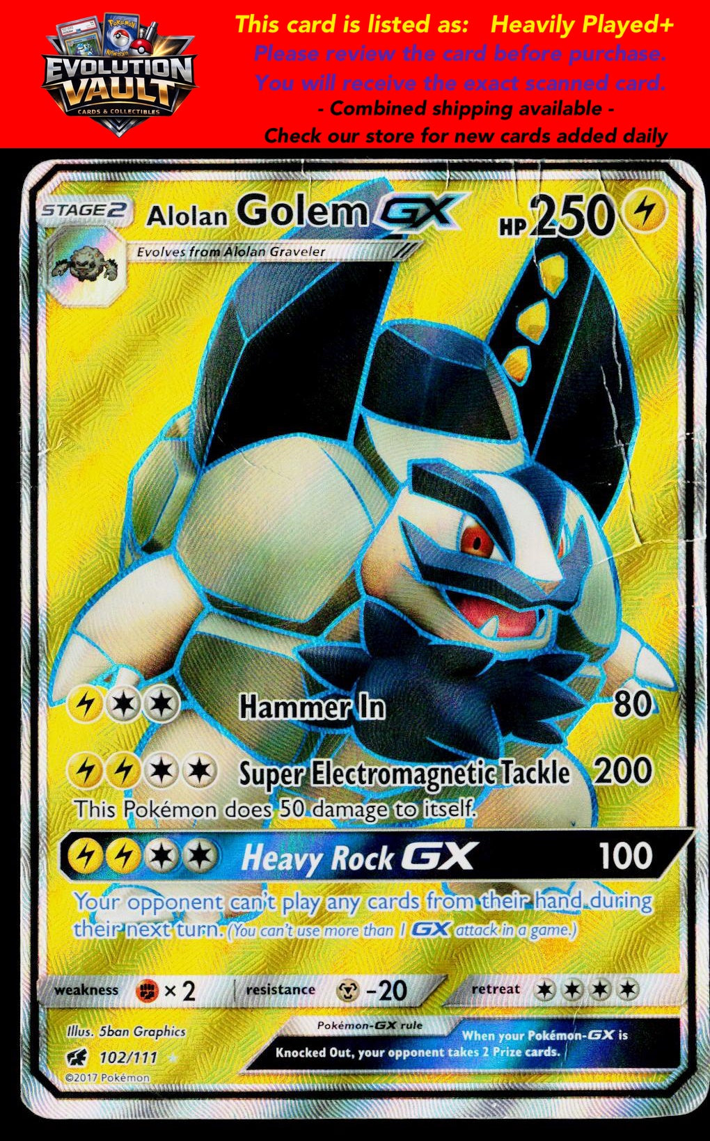SM - Crimson Invasion #102/111 Alolan Golem GX (Full Art)