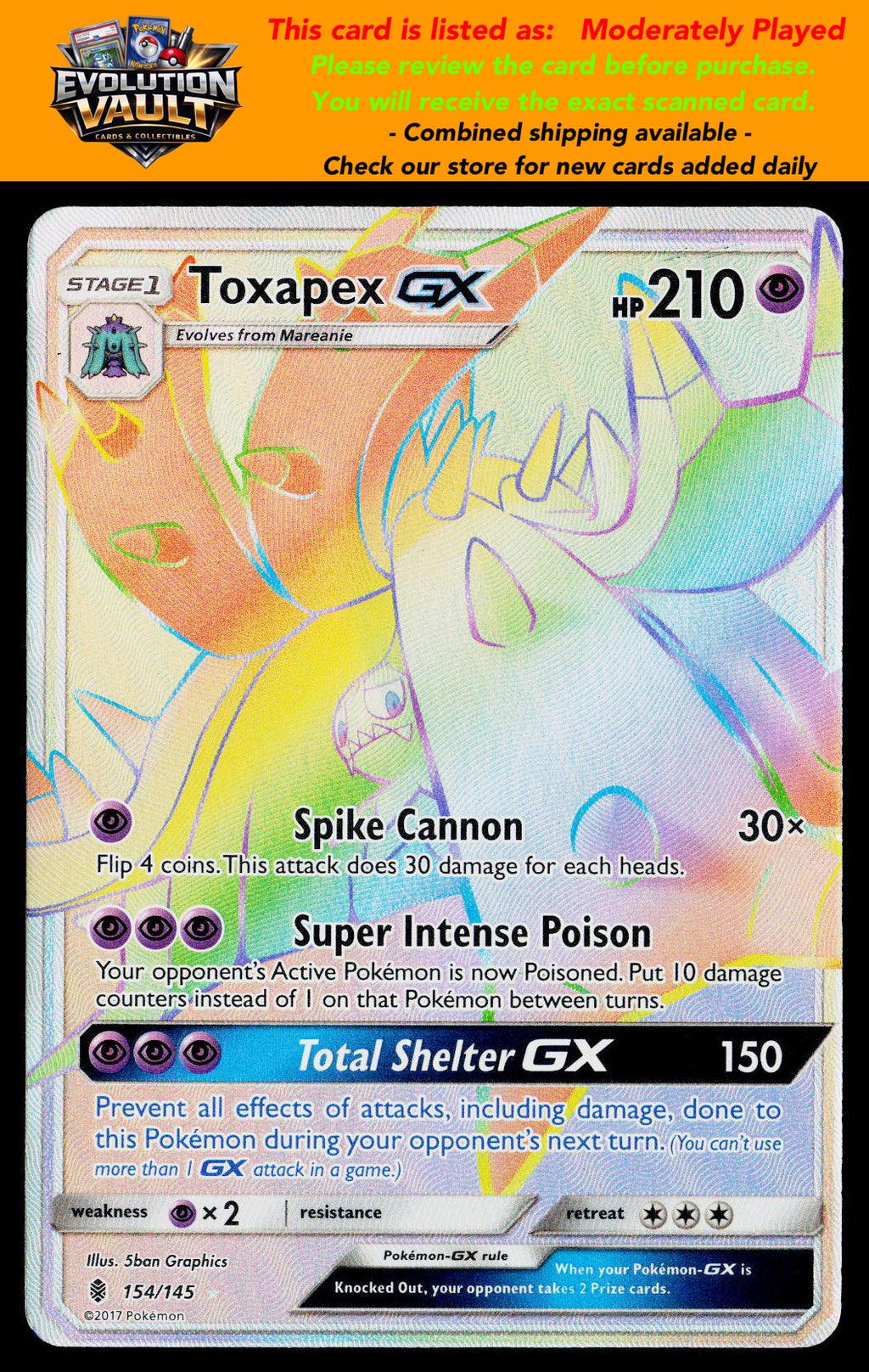SM - Guardians Rising #154/145 Toxapex GX (Secret)