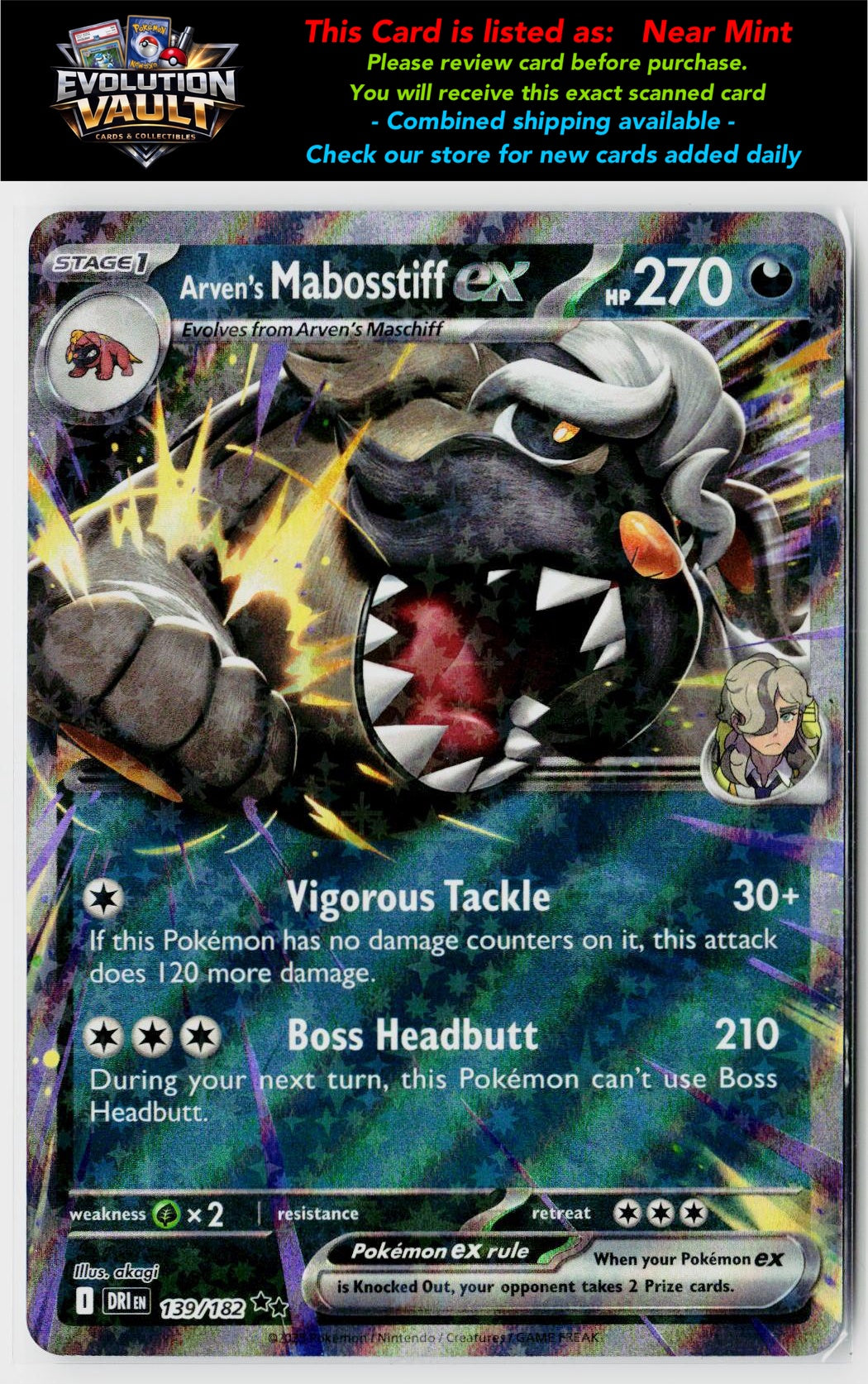 SV10: Destined Rivals #139/182 Arven's Mabosstiff ex