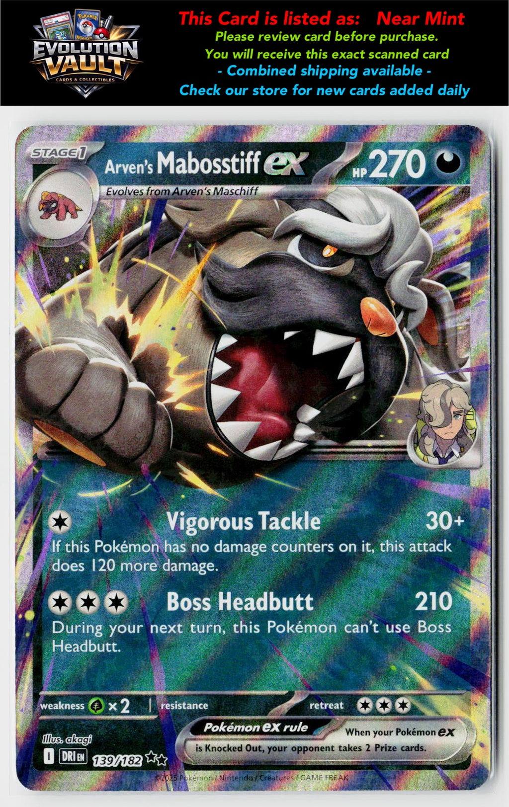 SV10: Destined Rivals #139/182 Arven's Mabosstiff ex