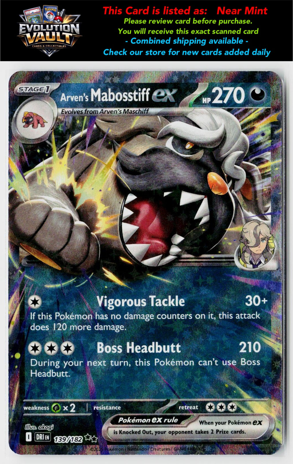 SV10: Destined Rivals #139/182 Arven's Mabosstiff ex