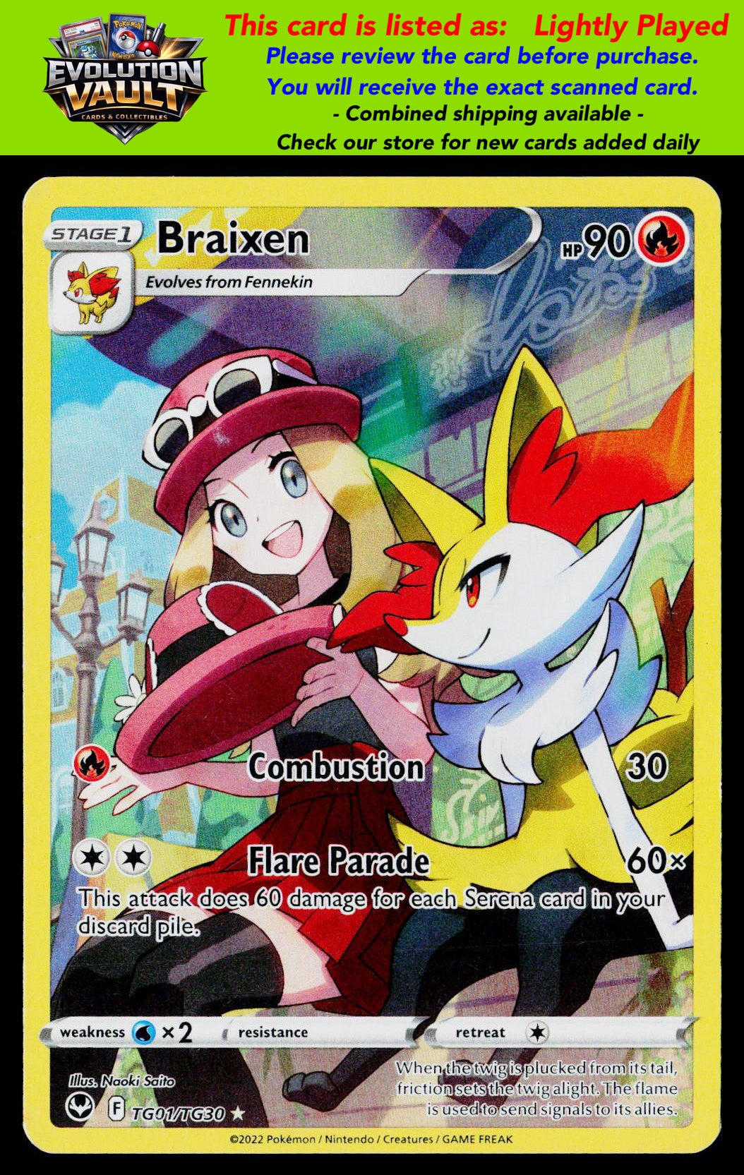 SWSH12: Silver Tempest Trainer Gallery #TG01/TG30 Braixen (LP)