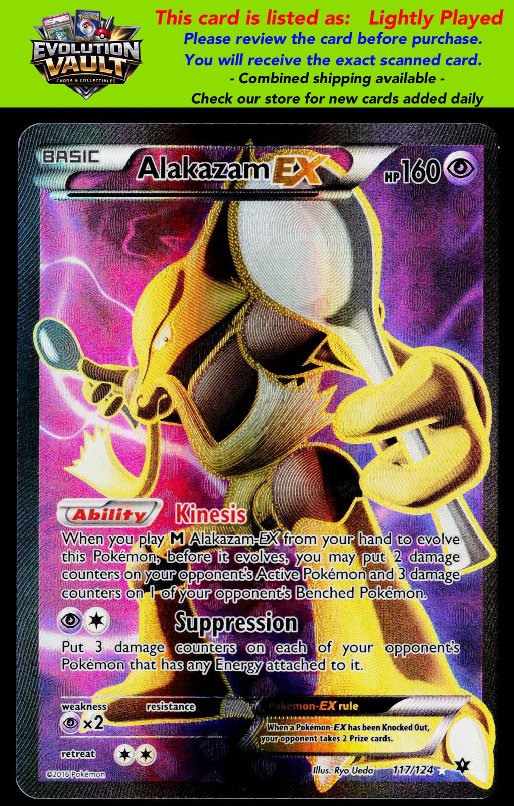 XY - Fates Collide #117/124 Alakazam EX (Full Art) (LP)
