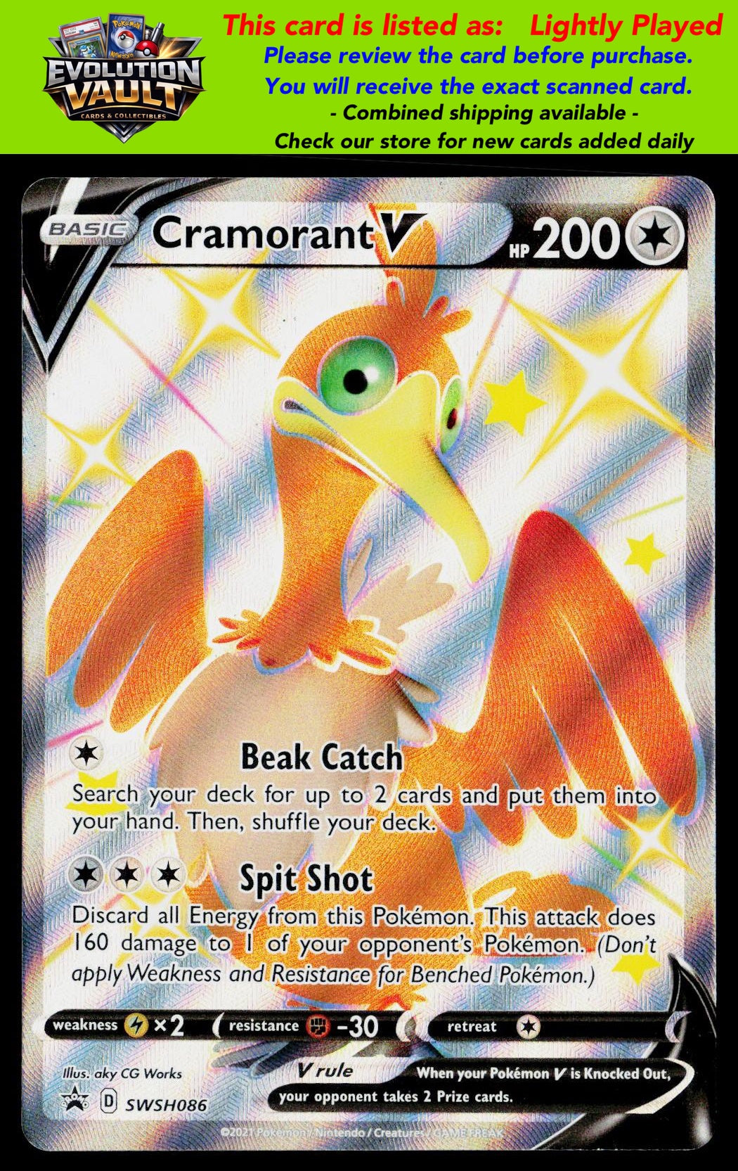 SWSH01: Sword & Shield Base Set #198/202 Cramorant V (Full Art) (LP)