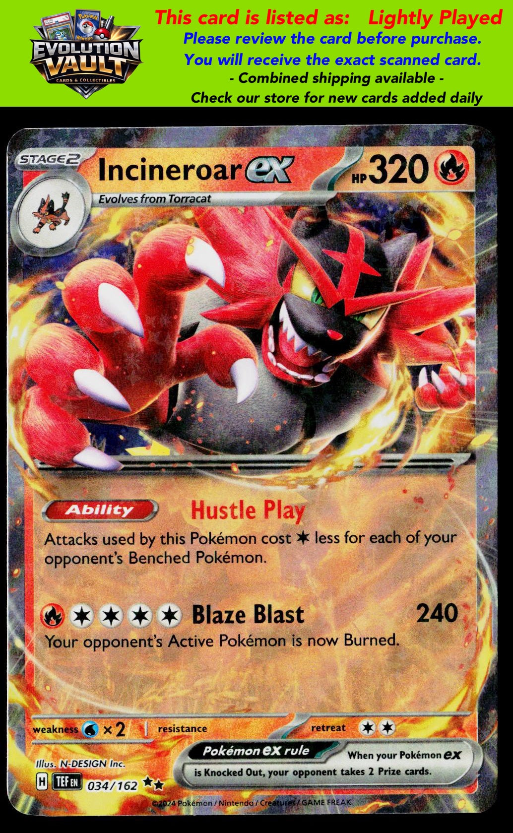 SV05: Temporal Forces #034/162 Incineroar ex (LP)