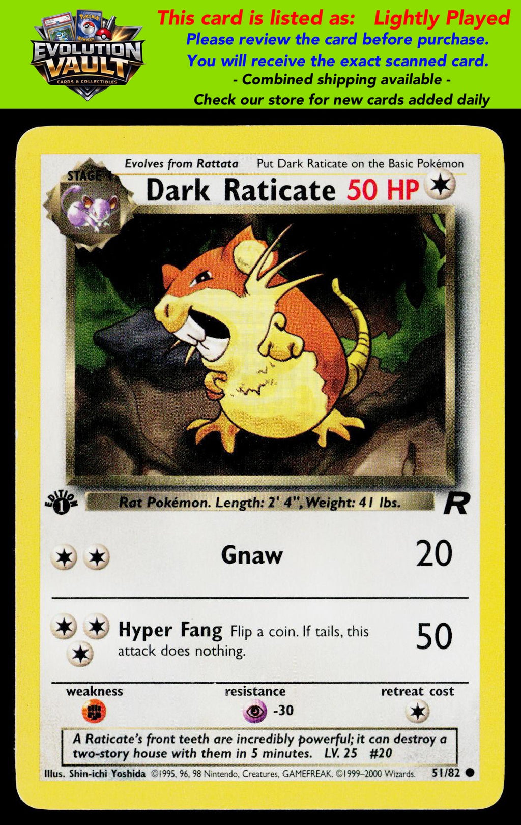 Team Rocket #51/82 Dark Raticate 1st Edition (LP)