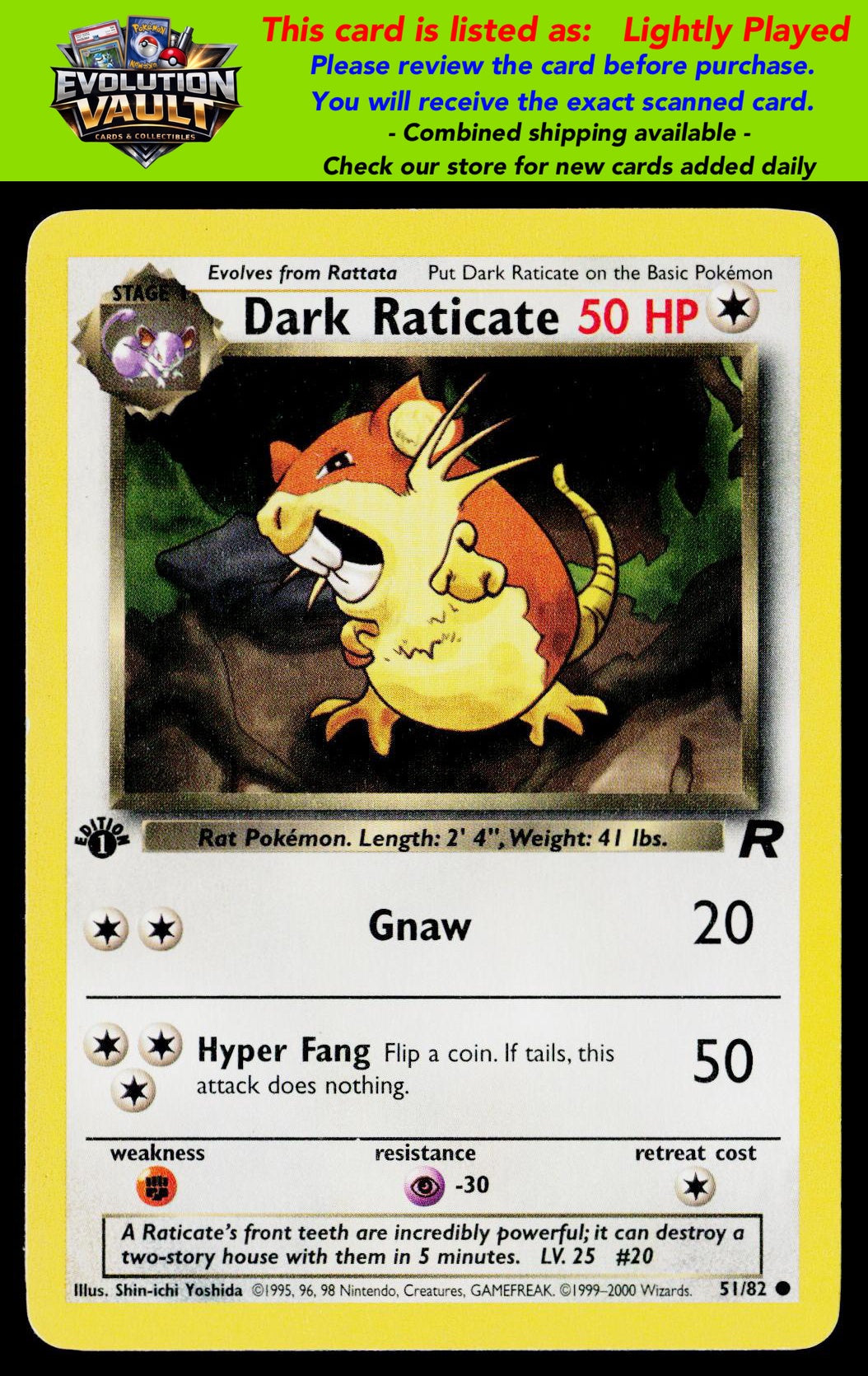 Team Rocket #51/82 Dark Raticate 1st Edition (LP)