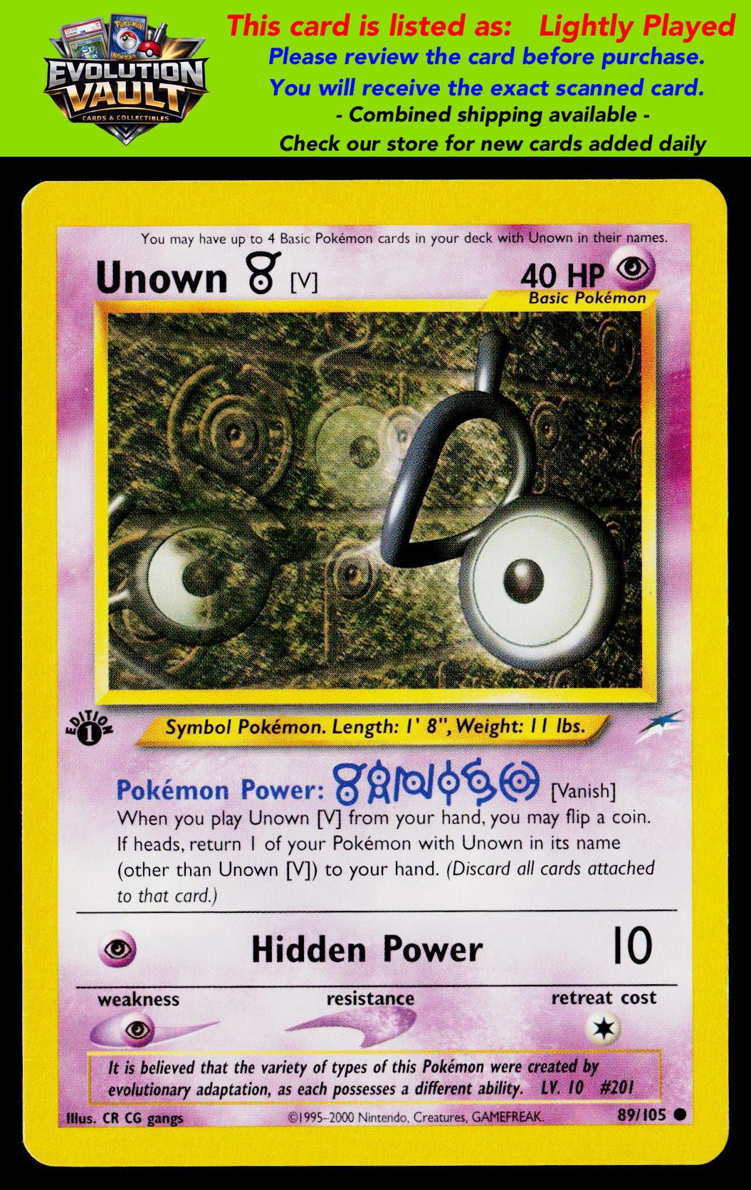 Neo Destiny #089/105 Unown [V] 1st Edition (LP)