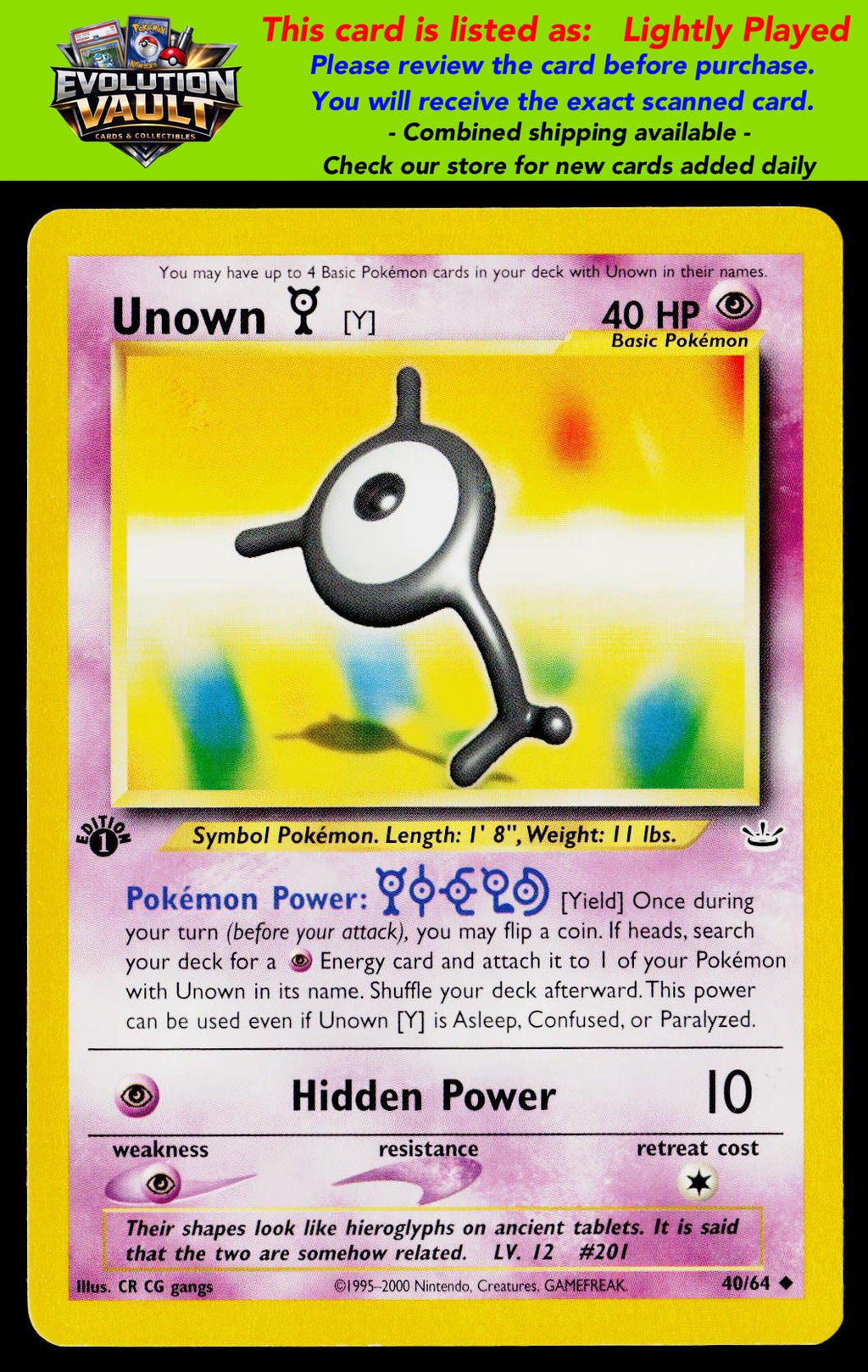 Neo Revelation #40/64 Unown [Y] 1st Edition (LP)