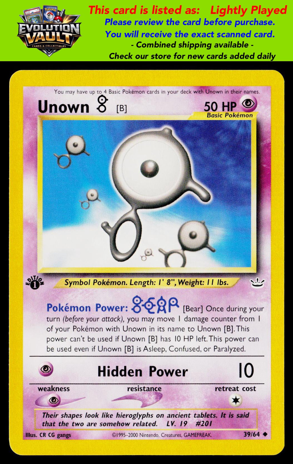 Neo Revelation #39/64 Unown [B] 1st Edition (LP)