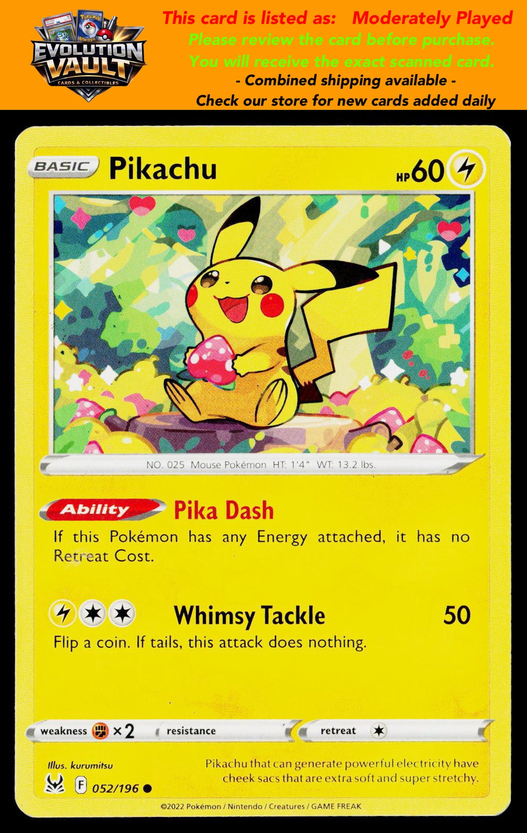 SWSH11: Lost Origin #052/196 Pikachu (MP)