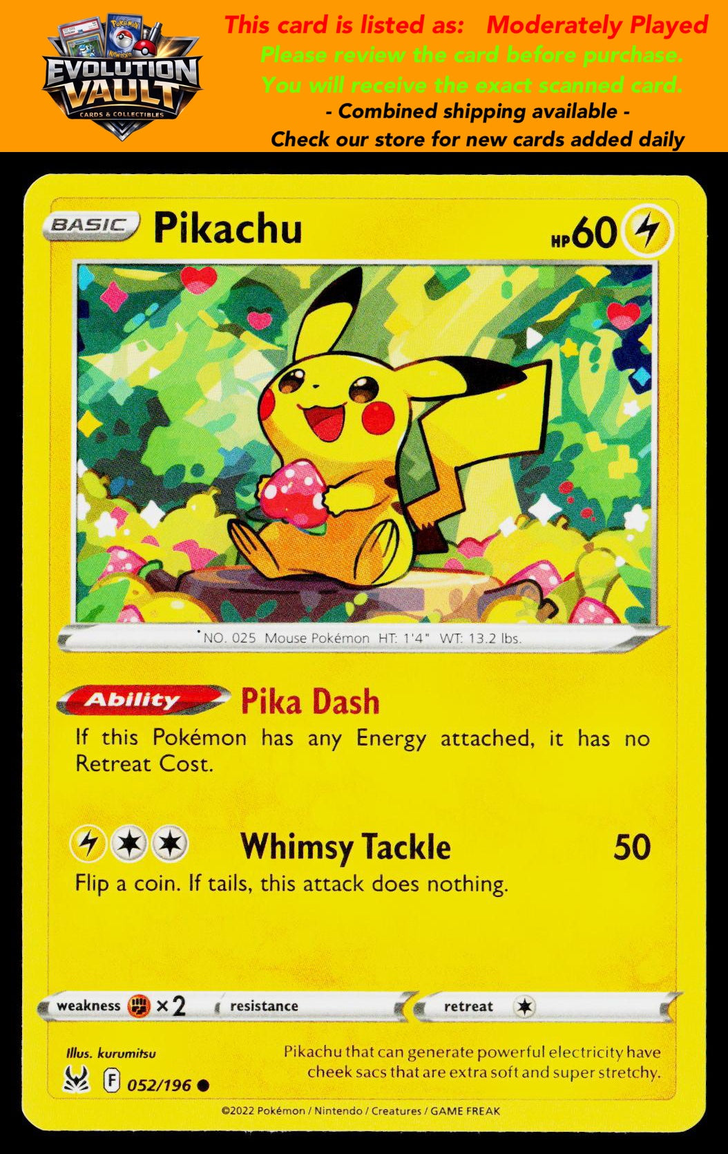 SWSH11: Lost Origin #052/196 Pikachu (MP)