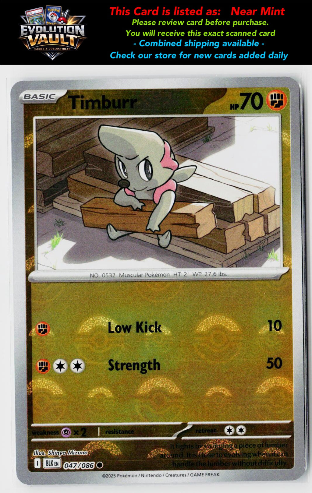 SV: Black Bolt #047/086 Timburr (Poke Ball Pattern)