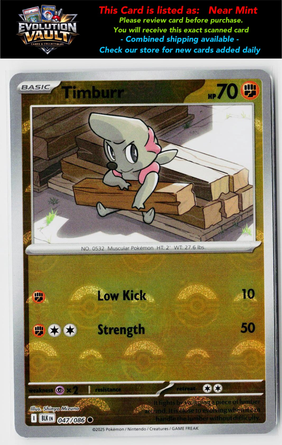 SV: Black Bolt #047/086 Timburr (Poke Ball Pattern)
