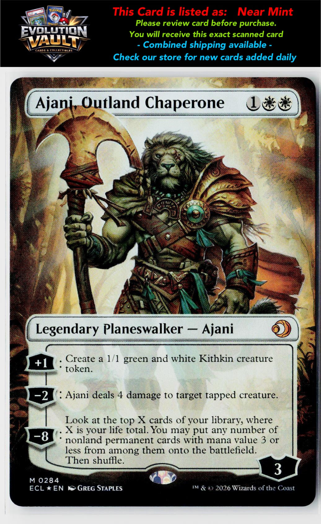MTG Lorwyn Eclipsed #284 Ajani, Outland Chaperone (Borderless) (Foil)