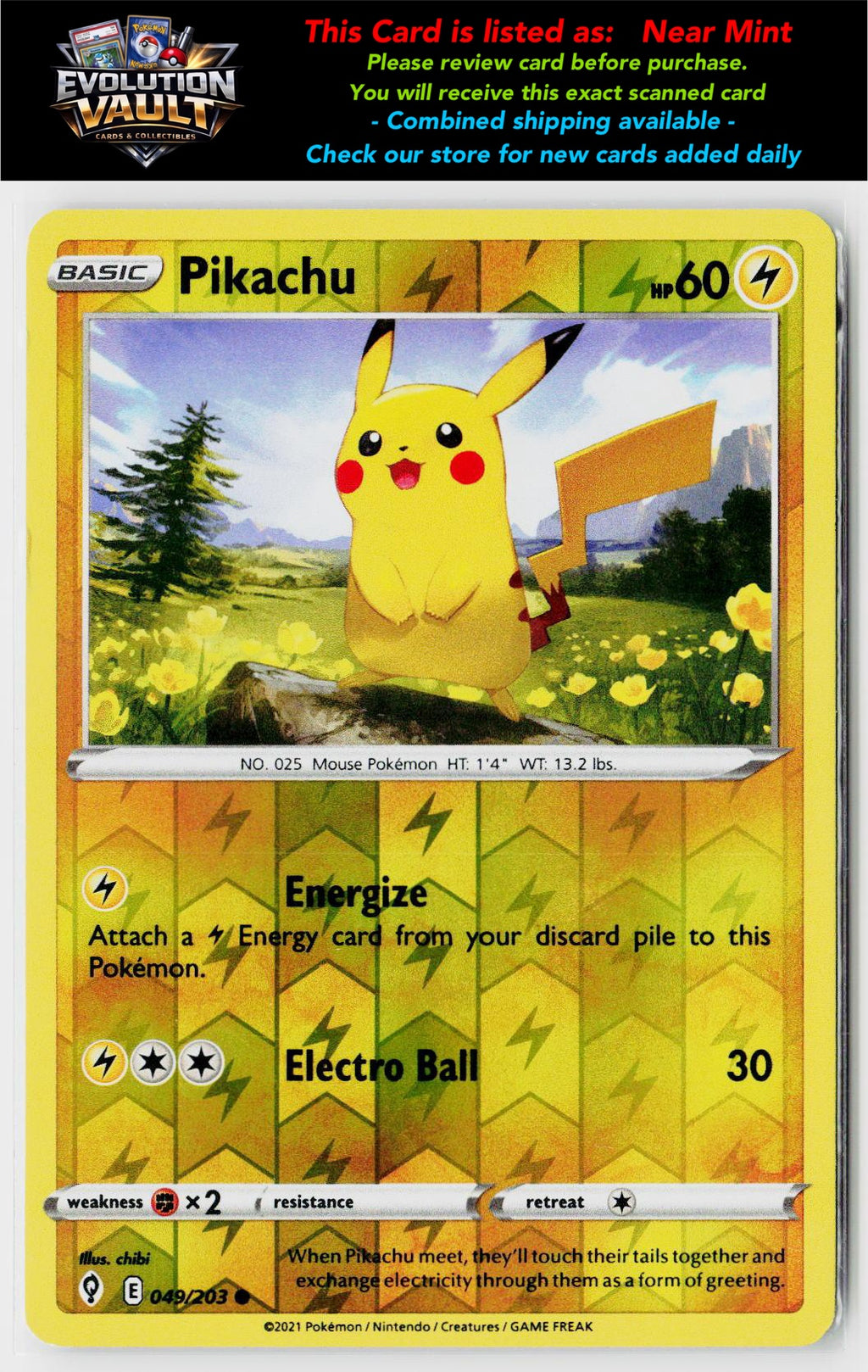 SWSH07: Evolving Skies #049/203 Pikachu Reverse Holot