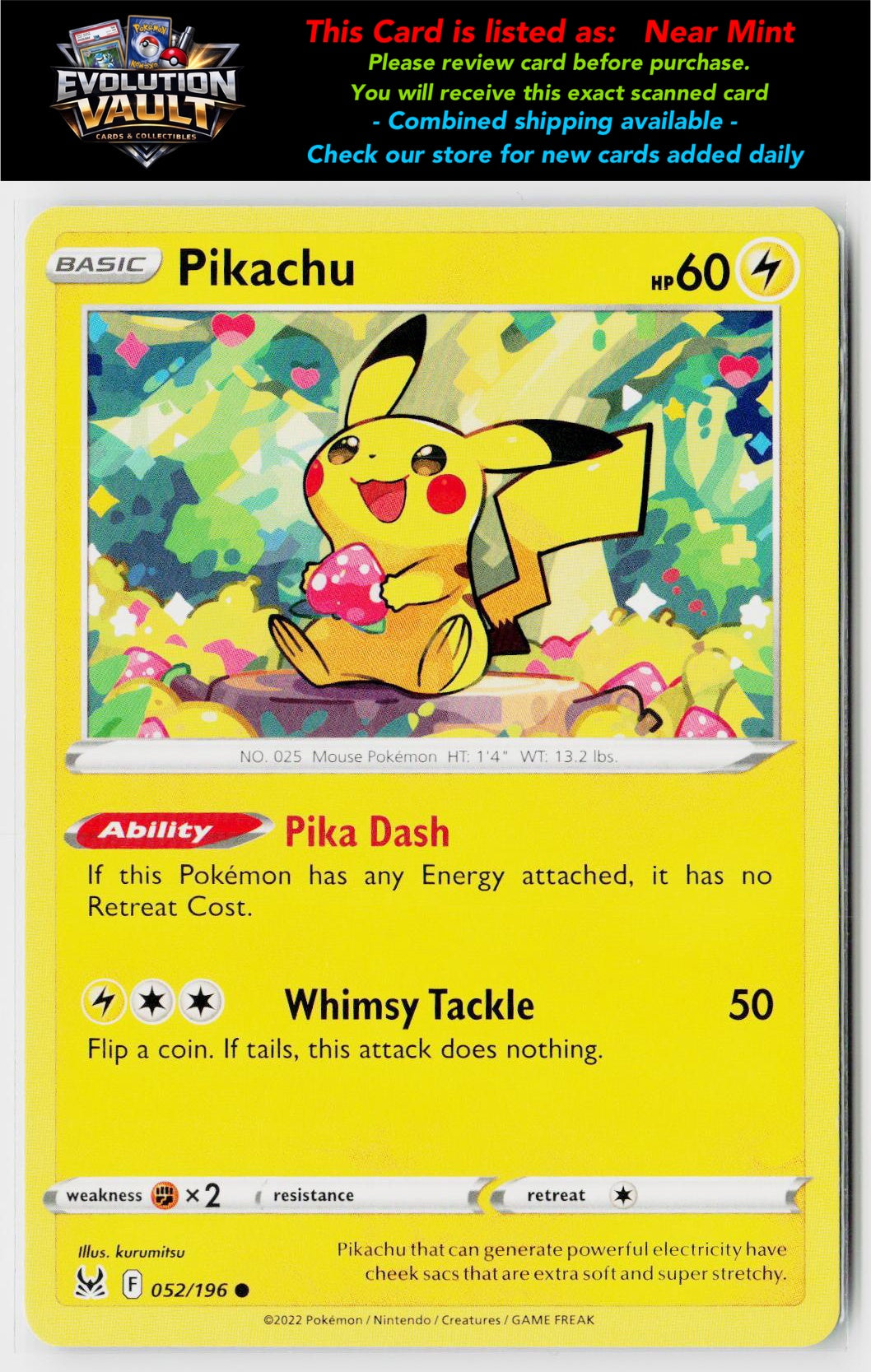 SWSH11: Lost Origin #052/196 Pikachu
