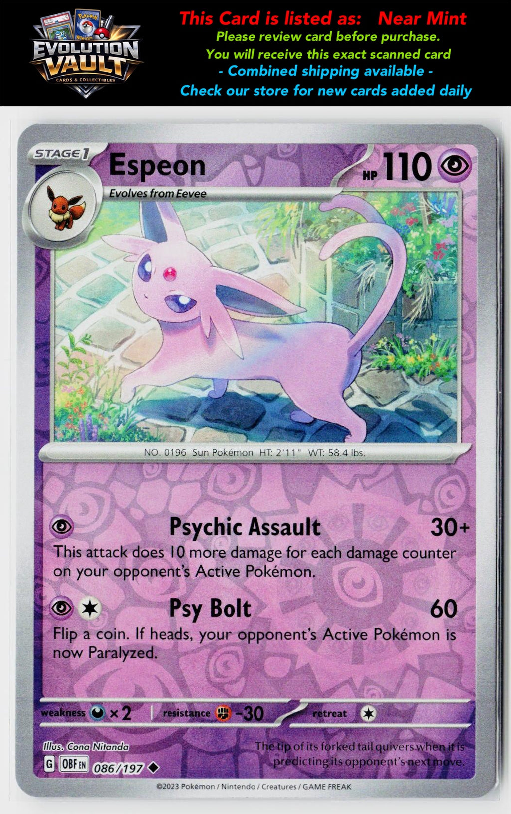 SV03: Obsidian Flames #086/197 Espeon Reverse Holo