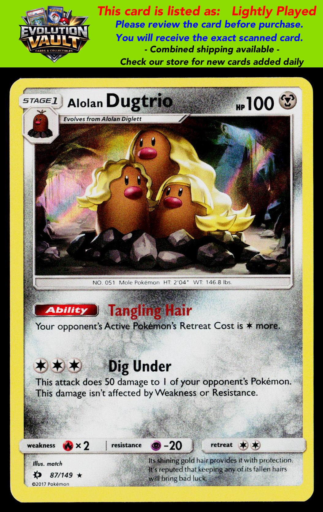 SM Base Set #87/149 Alolan Dugtrio Reverse Holo (LP)