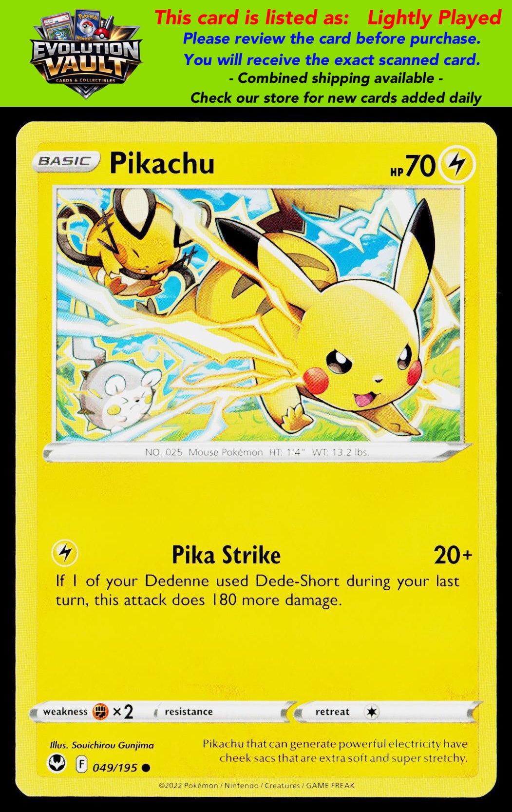 SWSH12: Silver Tempest #049/195 Pikachu (LP)