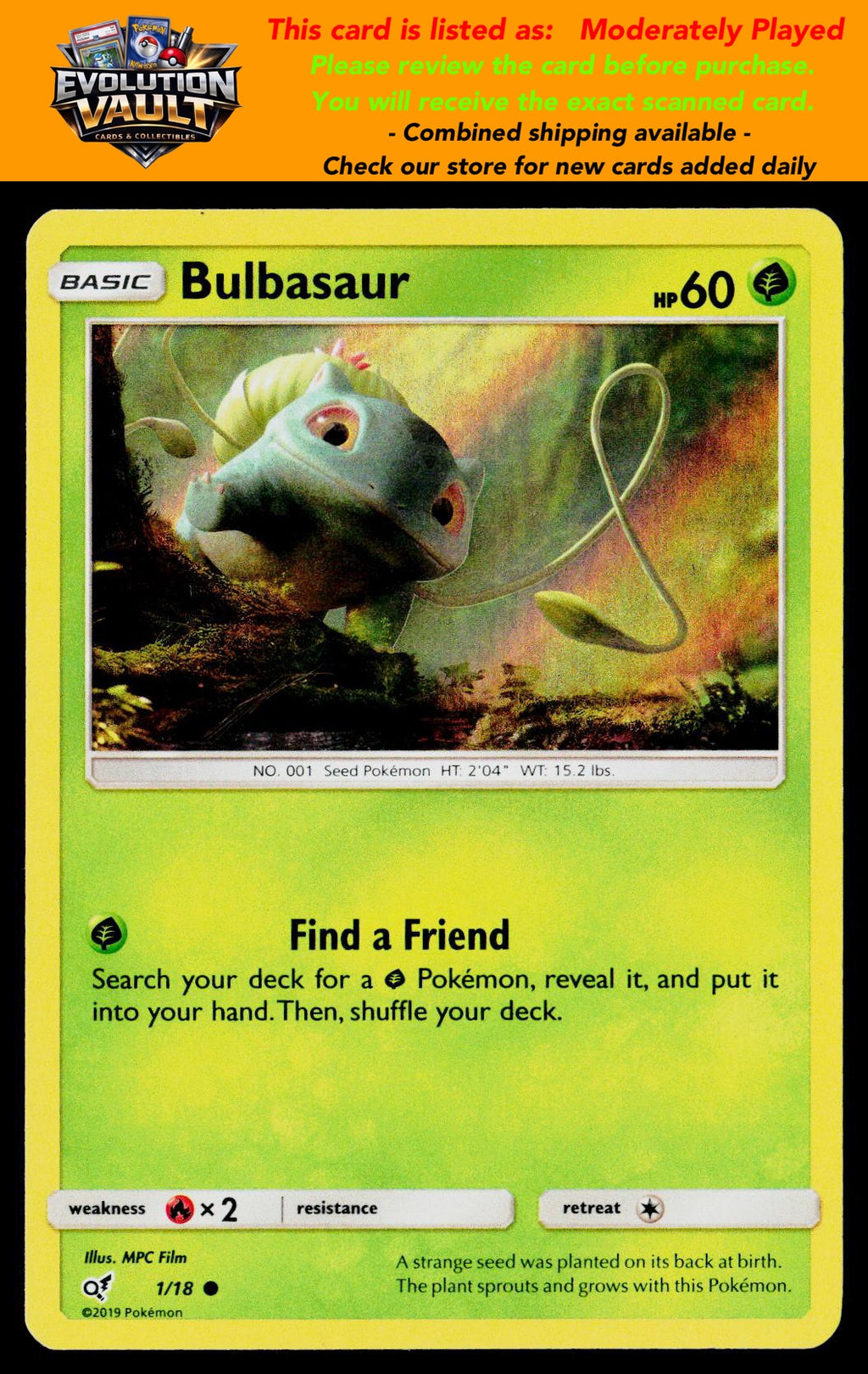 Detective Pikachu #1/18 Bulbasaur (Holo Common) (MP)